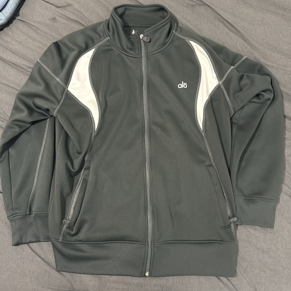 ALO Yoga Gray and White Bomber Jacket
